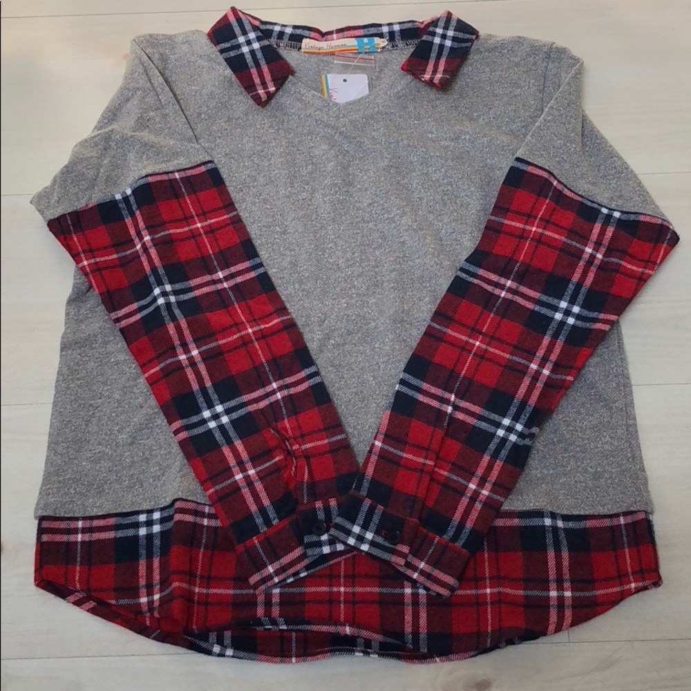 NWT Vintage Havana Comfy Shirt With Plaid Detail